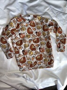 Kids Crewneck Sweatshirt with Lion Character Print - Cream/Brown